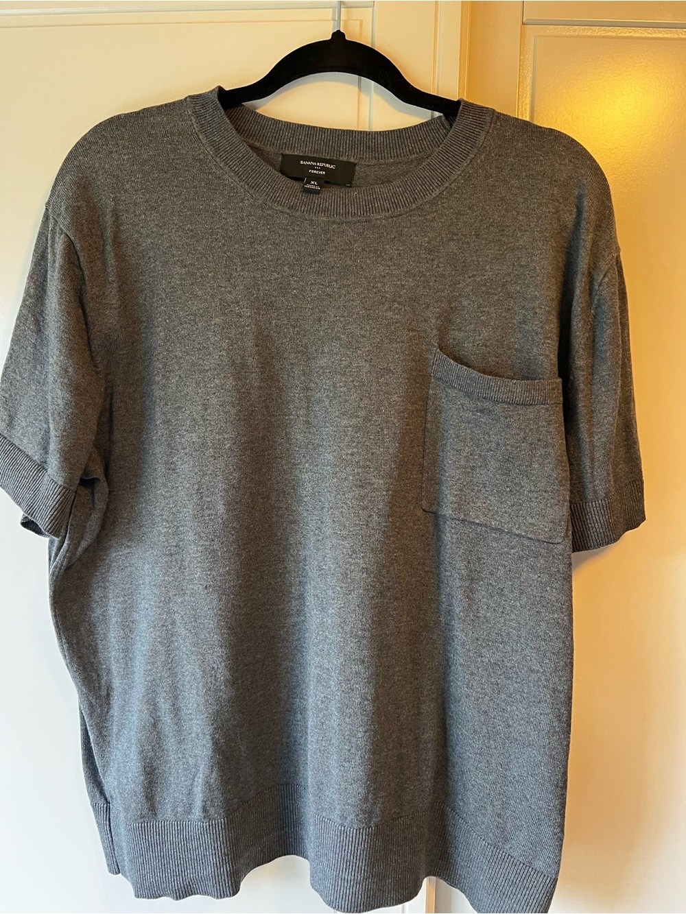 Banana Republic Factory Gray Short-Sleeve Crewneck Sweater with Chest Pocket